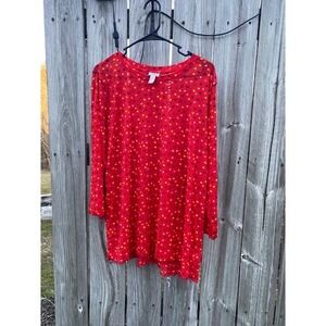 LOGO Layers by Lori Goldstein Red Heart Print Mesh Top Lettuce Edge XL